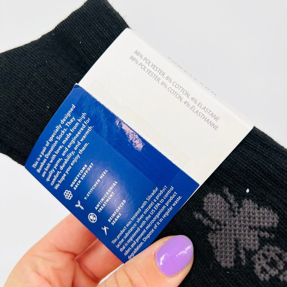 NEW Bombas Black Crew Socks With Gray Varsity Stripes Size Large - Picture 4 of 4